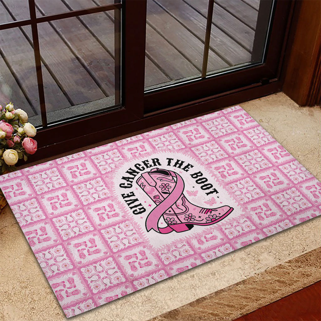 Give Cancer The Boot Pink Cowgirl Rubber Doormat Hawaiian Paniolo Mixed Quilt Pattern Style
