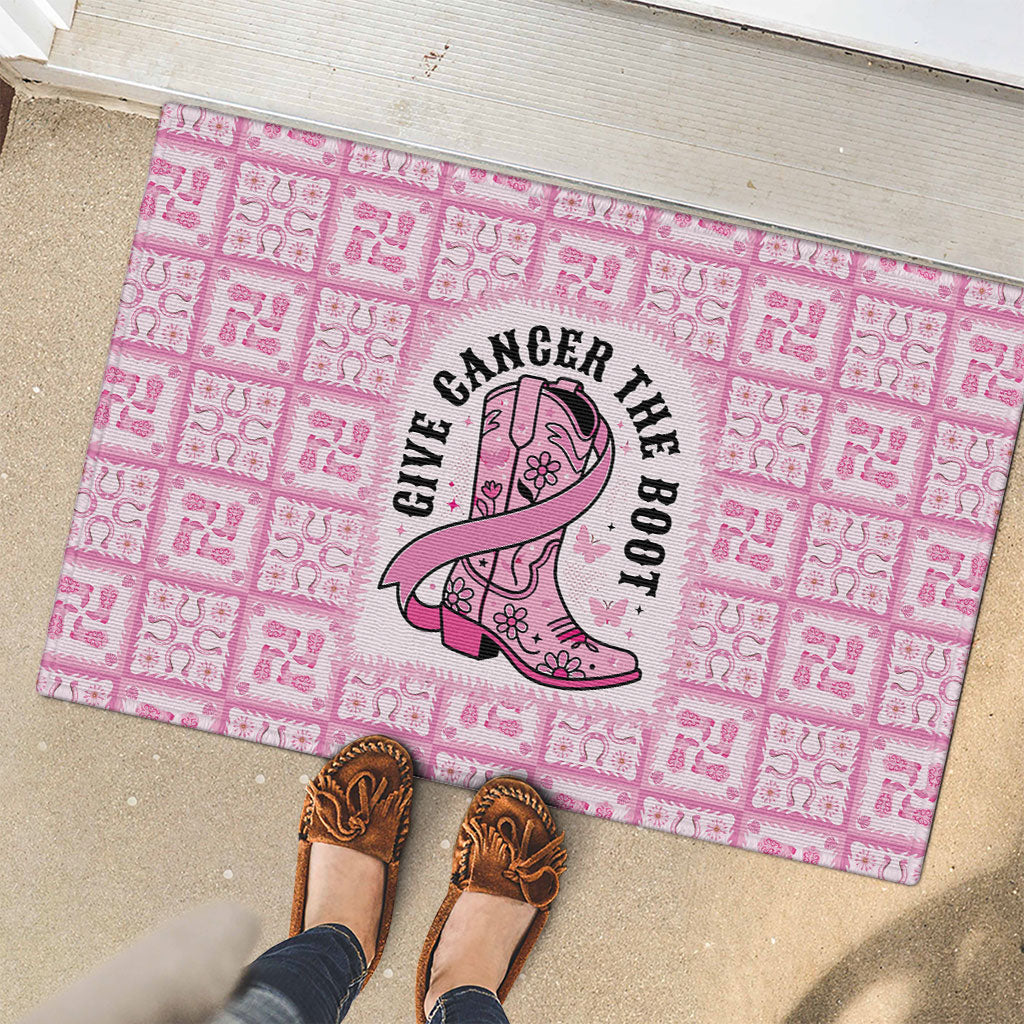 Give Cancer The Boot Pink Cowgirl Rubber Doormat Hawaiian Paniolo Mixed Quilt Pattern Style