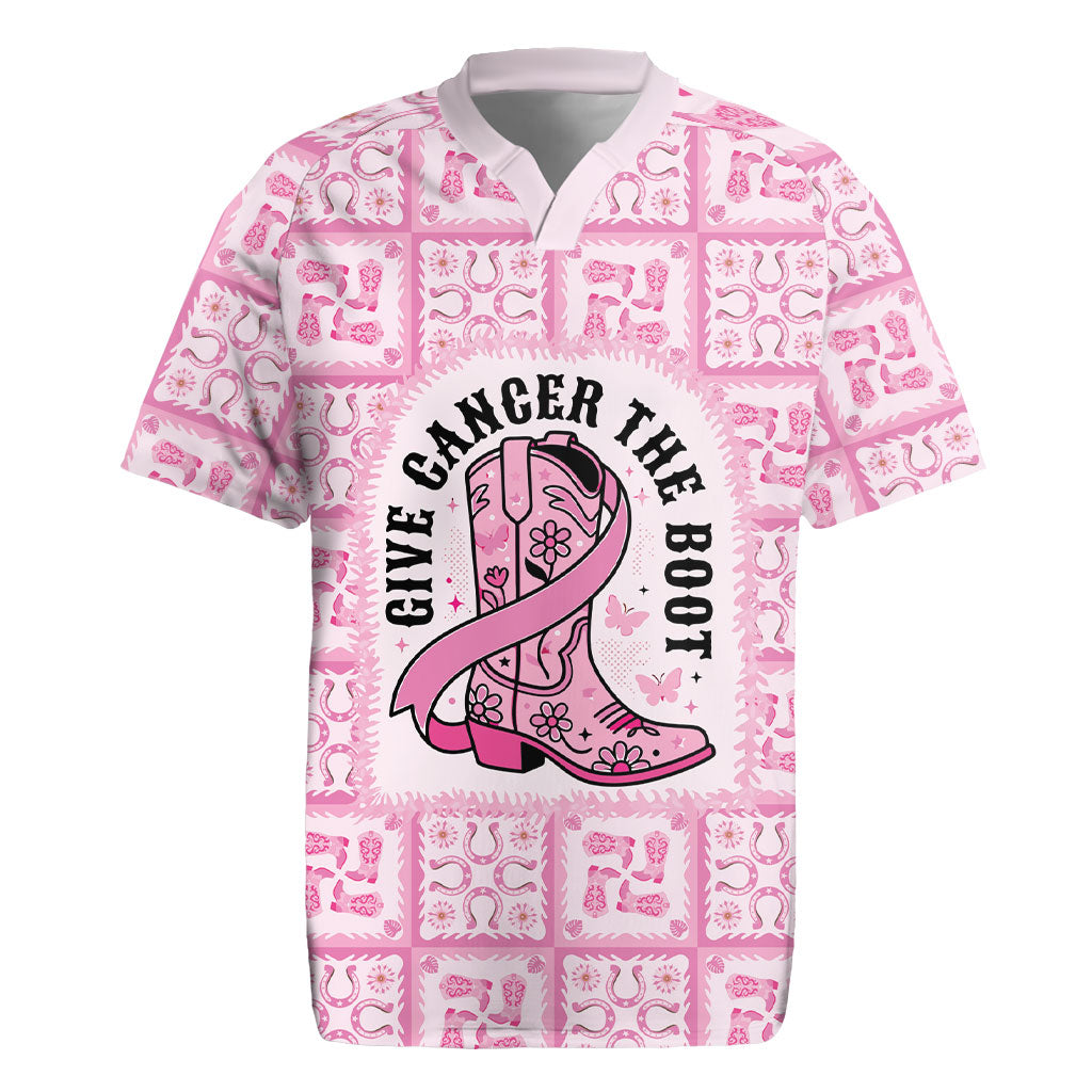Give Cancer The Boot Pink Cowgirl Rugby Jersey Hawaiian Paniolo Mixed Quilt Pattern Style LT9 Pink - Polynesian Pride