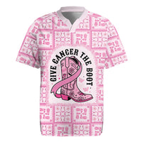Give Cancer The Boot Pink Cowgirl Rugby Jersey Hawaiian Paniolo Mixed Quilt Pattern Style