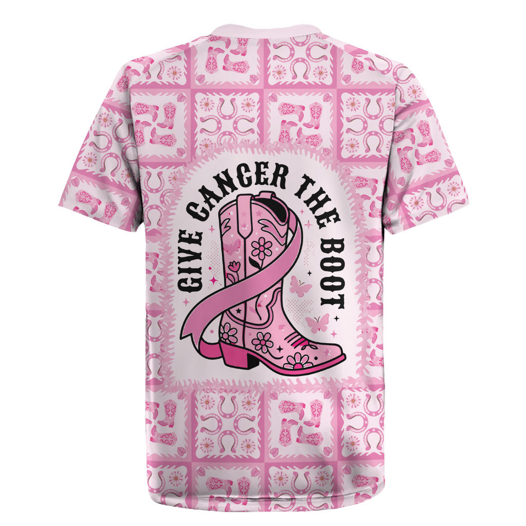 Give Cancer The Boot Pink Cowgirl Rugby Jersey Hawaiian Paniolo Mixed Quilt Pattern Style