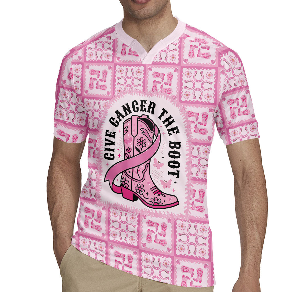 Give Cancer The Boot Pink Cowgirl Rugby Jersey Hawaiian Paniolo Mixed Quilt Pattern Style