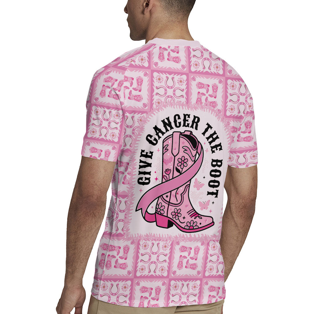 Give Cancer The Boot Pink Cowgirl Rugby Jersey Hawaiian Paniolo Mixed Quilt Pattern Style