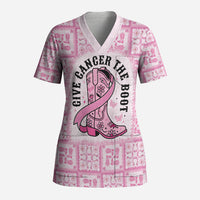 Give Cancer The Boot Pink Cowgirl Scrub Top Hawaiian Paniolo Mixed Quilt Pattern Style