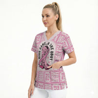 Give Cancer The Boot Pink Cowgirl Scrub Top Hawaiian Paniolo Mixed Quilt Pattern Style