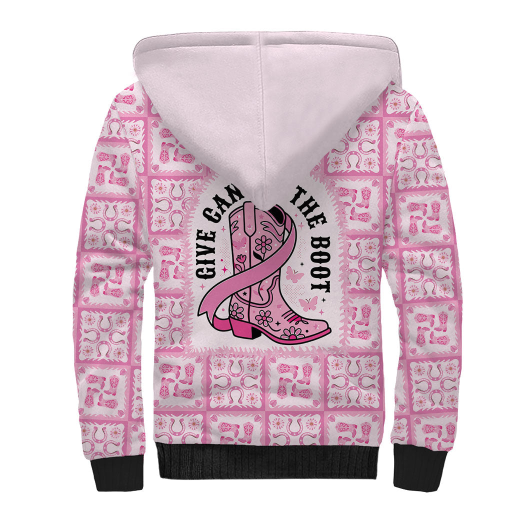 Give Cancer The Boot Pink Cowgirl Sherpa Hoodie Hawaiian Paniolo Mixed Quilt Pattern Style