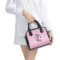 Give Cancer The Boot Pink Cowgirl Shoulder Handbag Hawaiian Paniolo Mixed Quilt Pattern Style
