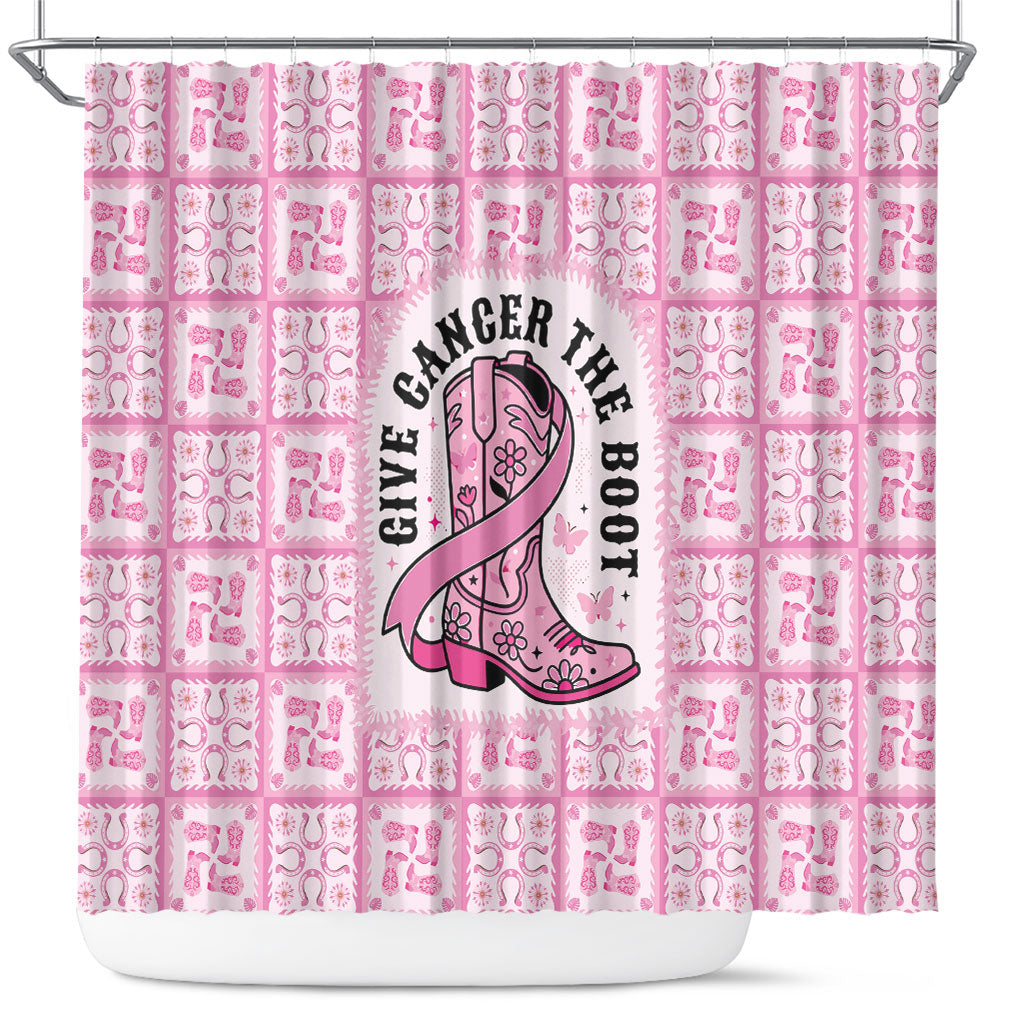 Give Cancer The Boot Pink Cowgirl Shower Curtain Hawaiian Paniolo Mixed Quilt Pattern Style LT9 Pink - Polynesian Pride