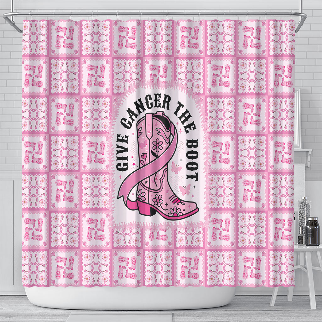Give Cancer The Boot Pink Cowgirl Shower Curtain Hawaiian Paniolo Mixed Quilt Pattern Style