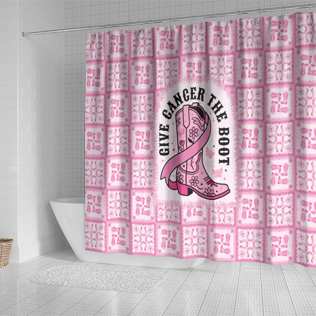 Give Cancer The Boot Pink Cowgirl Shower Curtain Hawaiian Paniolo Mixed Quilt Pattern Style