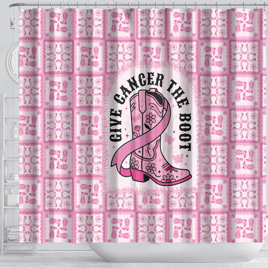 Give Cancer The Boot Pink Cowgirl Shower Curtain Hawaiian Paniolo Mixed Quilt Pattern Style