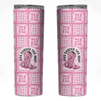 Give Cancer The Boot Pink Cowgirl Skinny Tumbler Hawaiian Paniolo Mixed Quilt Pattern Style