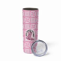 Give Cancer The Boot Pink Cowgirl Skinny Tumbler Hawaiian Paniolo Mixed Quilt Pattern Style