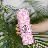 Give Cancer The Boot Pink Cowgirl Skinny Tumbler Hawaiian Paniolo Mixed Quilt Pattern Style