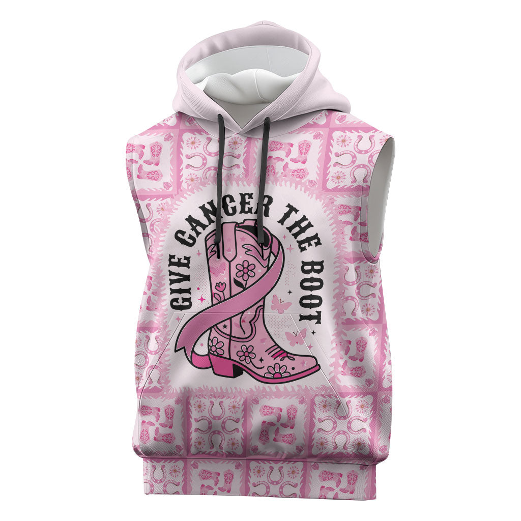 Give Cancer The Boot Pink Cowgirl Sleeveless Hoodie Hawaiian Paniolo Mixed Quilt Pattern Style