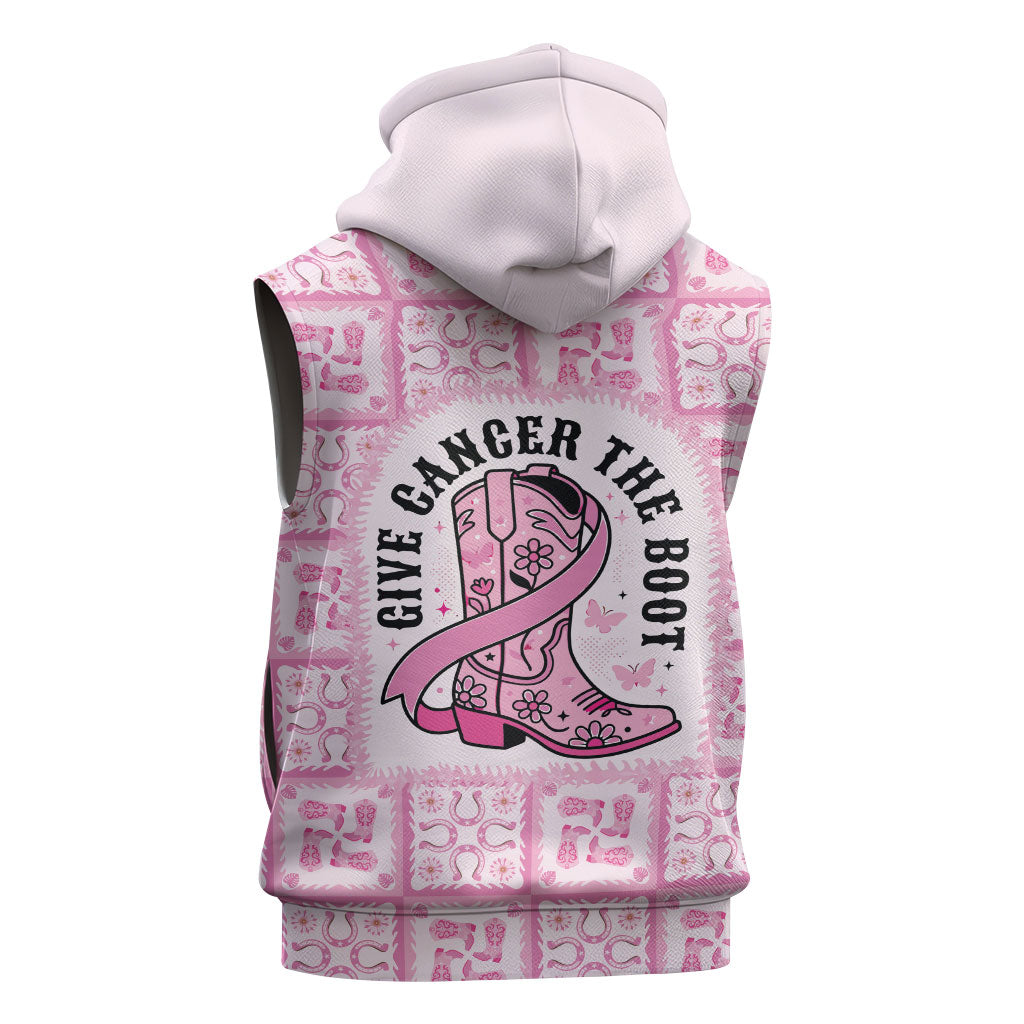 Give Cancer The Boot Pink Cowgirl Sleeveless Hoodie Hawaiian Paniolo Mixed Quilt Pattern Style