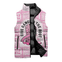 Give Cancer The Boot Pink Cowgirl Sleeveless Puffer Jacket Hawaiian Paniolo Mixed Quilt Pattern Style