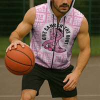 Give Cancer The Boot Pink Cowgirl Sleeveless Zip Hoodie Hawaiian Paniolo Mixed Quilt Pattern Style