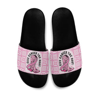Give Cancer The Boot Pink Cowgirl Slide Sandals Hawaiian Paniolo Mixed Quilt Pattern Style