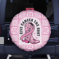 Give Cancer The Boot Pink Cowgirl Spare Tire Cover Hawaiian Paniolo Mixed Quilt Pattern Style