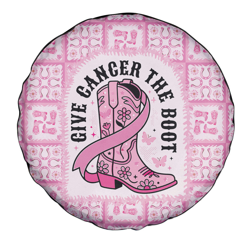 Give Cancer The Boot Pink Cowgirl Spare Tire Cover Hawaiian Paniolo Mixed Quilt Pattern Style
