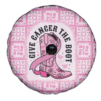 Give Cancer The Boot Pink Cowgirl Spare Tire Cover Hawaiian Paniolo Mixed Quilt Pattern Style
