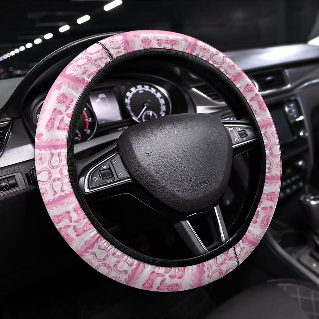 Give Cancer The Boot Pink Cowgirl Steering Wheel Cover Hawaiian Paniolo Mixed Quilt Pattern Style
