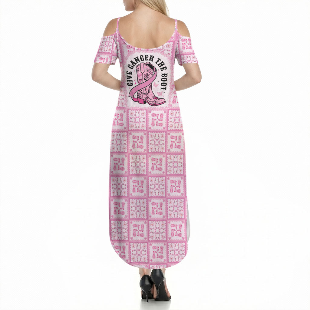 Give Cancer The Boot Pink Cowgirl Summer Maxi Dress Hawaiian Paniolo Mixed Quilt Pattern Style