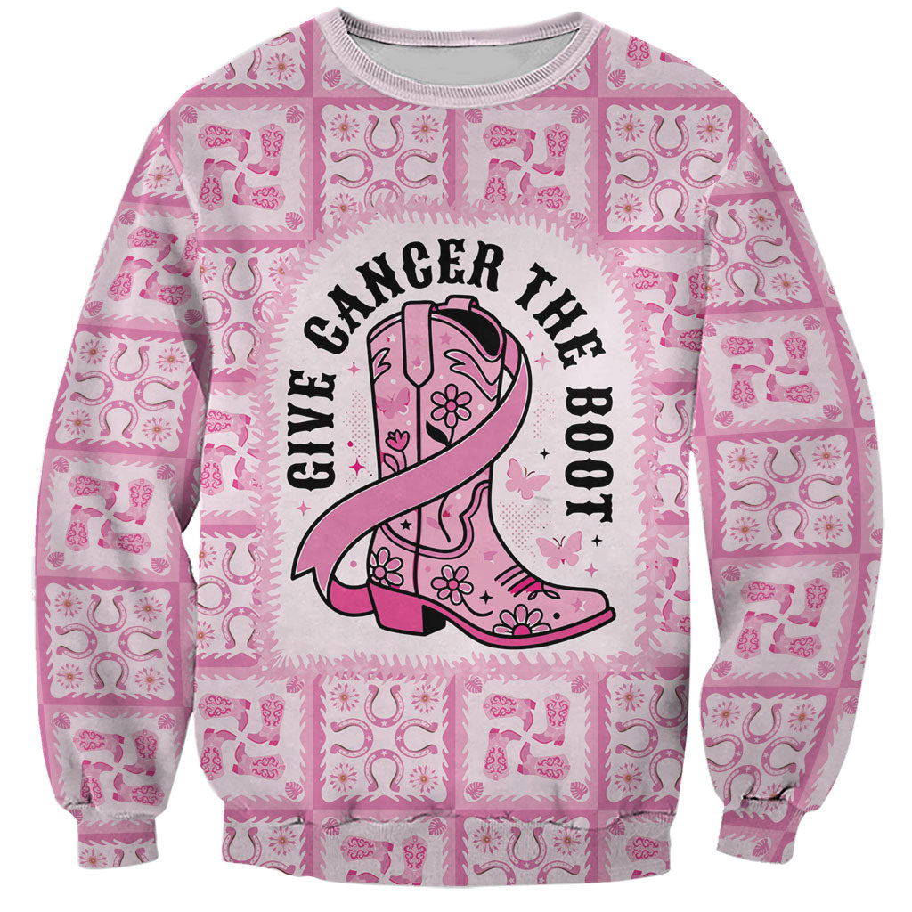 Give Cancer The Boot Pink Cowgirl Sweatshirt Hawaiian Paniolo Mixed Quilt Pattern Style LT9 Unisex Pink - Polynesian Pride