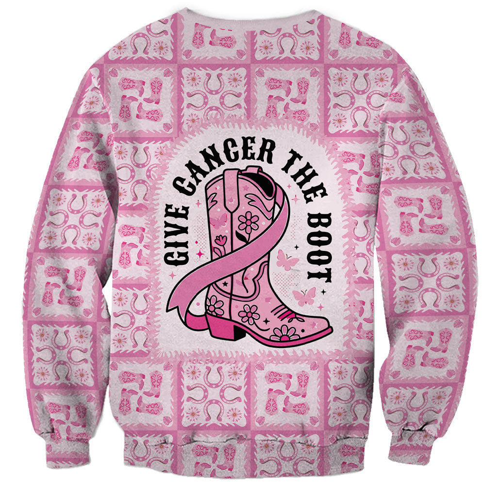 Give Cancer The Boot Pink Cowgirl Sweatshirt Hawaiian Paniolo Mixed Quilt Pattern Style