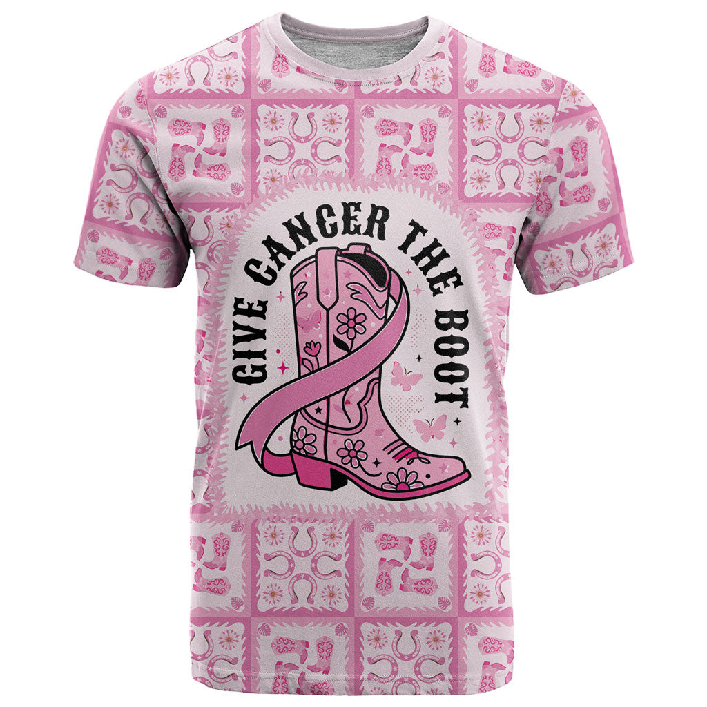 Give Cancer The Boot Pink Cowgirl T Shirt Hawaiian Paniolo Mixed Quilt Pattern Style