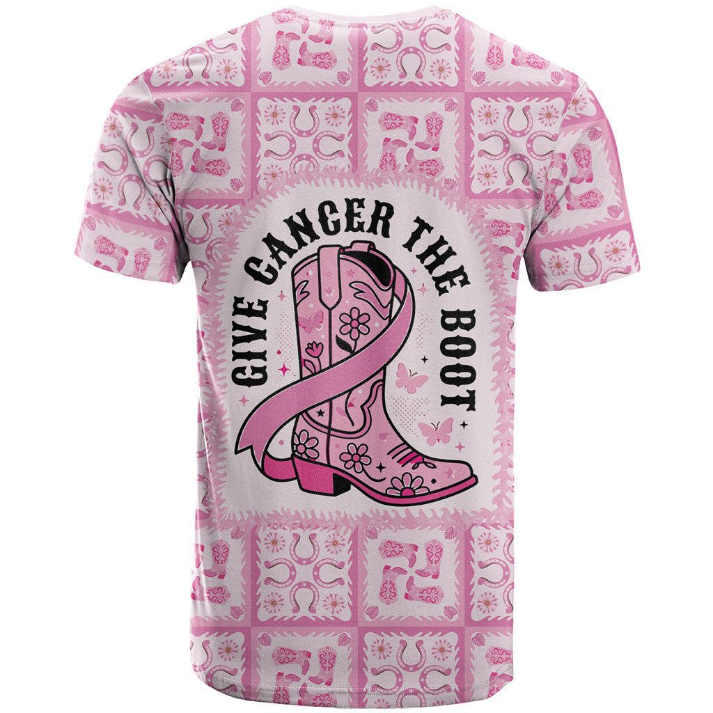 Give Cancer The Boot Pink Cowgirl T Shirt Hawaiian Paniolo Mixed Quilt Pattern Style
