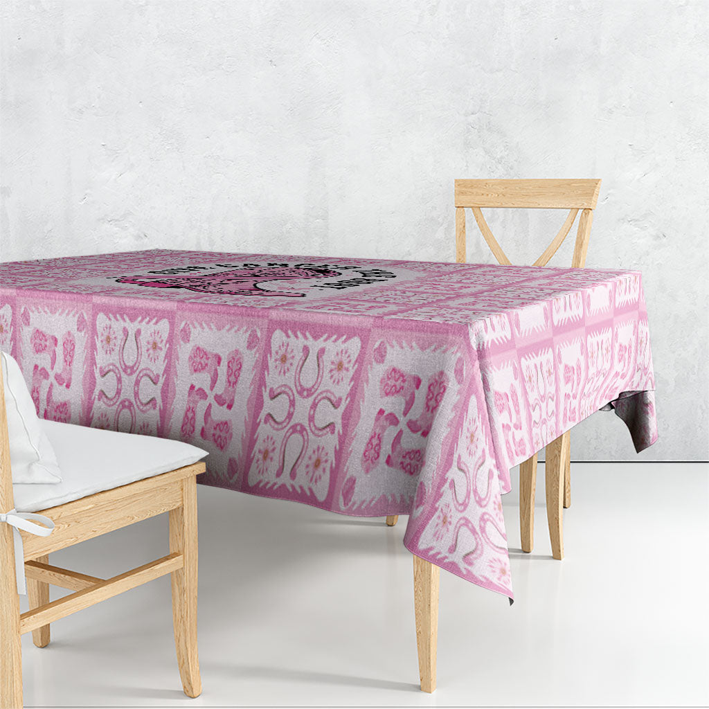 Give Cancer The Boot Pink Cowgirl Tablecloth Hawaiian Paniolo Mixed Quilt Pattern Style