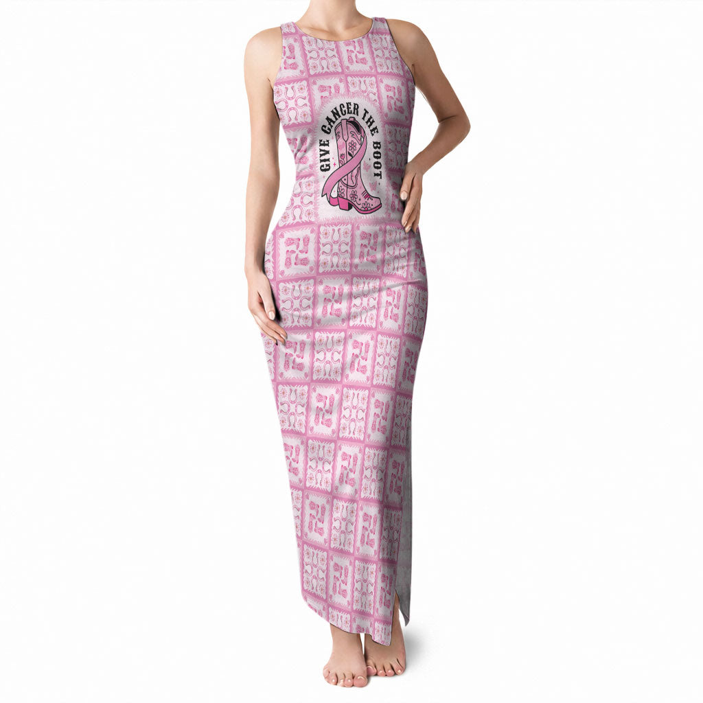 Give Cancer The Boot Pink Cowgirl Tank Maxi Dress Hawaiian Paniolo Mixed Quilt Pattern Style
