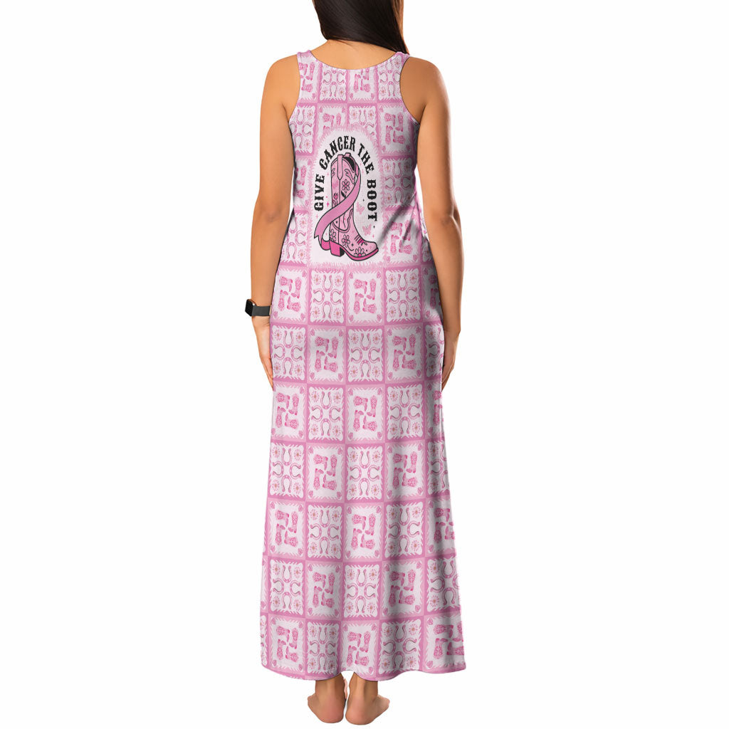 Give Cancer The Boot Pink Cowgirl Tank Maxi Dress Hawaiian Paniolo Mixed Quilt Pattern Style