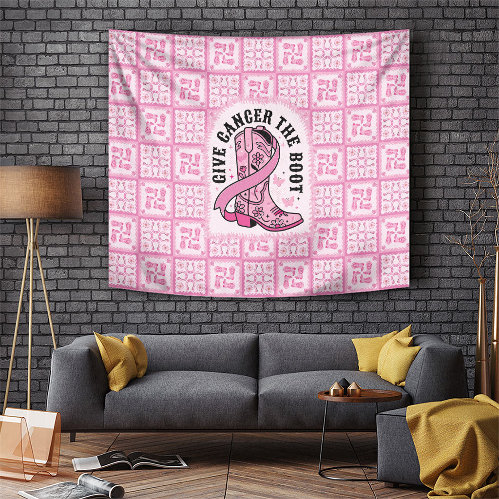 Give Cancer The Boot Pink Cowgirl Tapestry Hawaiian Paniolo Mixed Quilt Pattern Style