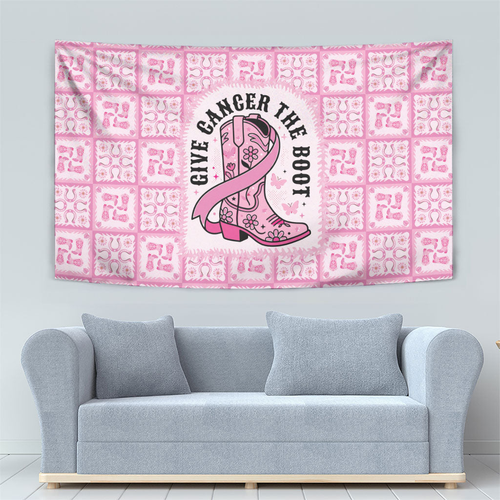 Give Cancer The Boot Pink Cowgirl Tapestry Hawaiian Paniolo Mixed Quilt Pattern Style
