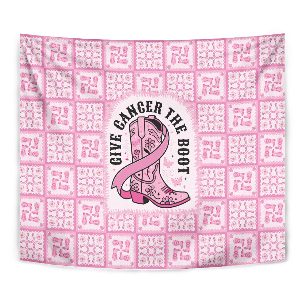 Give Cancer The Boot Pink Cowgirl Tapestry Hawaiian Paniolo Mixed Quilt Pattern Style