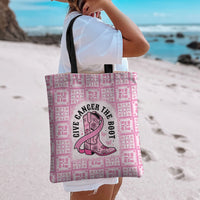 Give Cancer The Boot Pink Cowgirl Tote Bag Hawaiian Paniolo Mixed Quilt Pattern Style