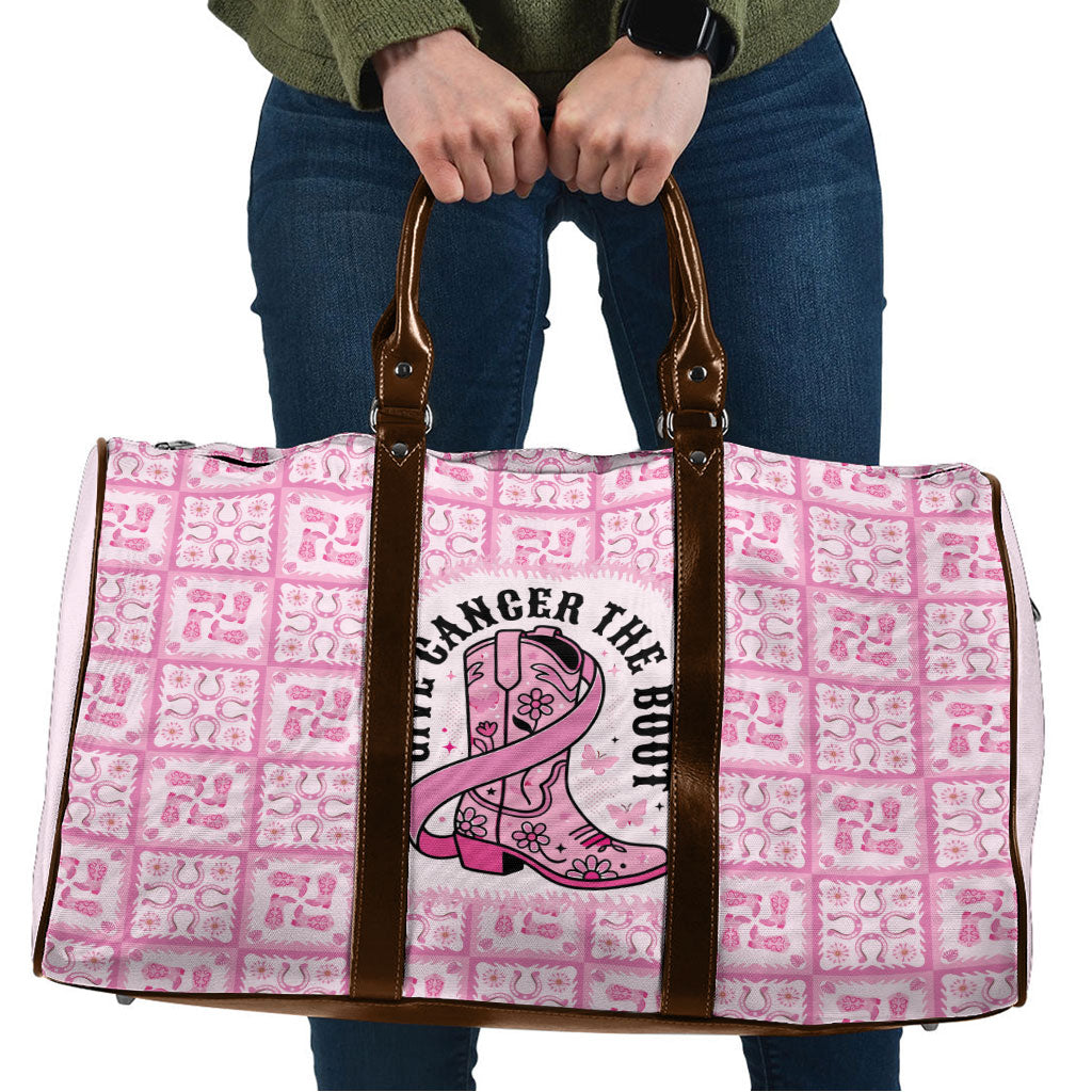 Give Cancer The Boot Pink Cowgirl Travel Bag Hawaiian Paniolo Mixed Quilt Pattern Style LT9 Pink - Polynesian Pride