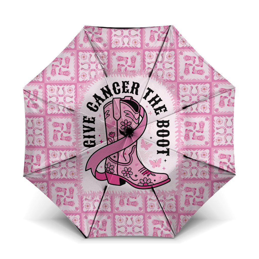 Give Cancer The Boot Pink Cowgirl Umbrella Hawaiian Paniolo Mixed Quilt Pattern Style