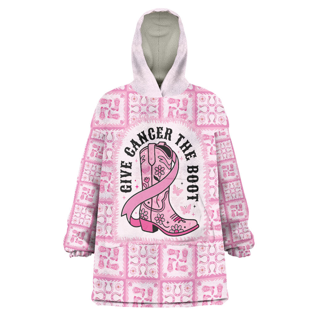 Give Cancer The Boot Pink Cowgirl Wearable Blanket Hoodie Hawaiian Paniolo Mixed Quilt Pattern Style