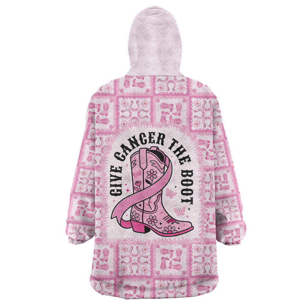 Give Cancer The Boot Pink Cowgirl Wearable Blanket Hoodie Hawaiian Paniolo Mixed Quilt Pattern Style