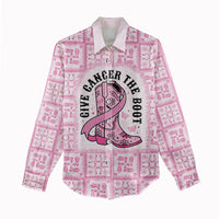 Give Cancer The Boot Pink Cowgirl Women Casual Shirt Hawaiian Paniolo Mixed Quilt Pattern Style