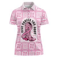 Give Cancer The Boot Pink Cowgirl Women Polo Shirt Hawaiian Paniolo Mixed Quilt Pattern Style