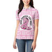 Give Cancer The Boot Pink Cowgirl Women Polo Shirt Hawaiian Paniolo Mixed Quilt Pattern Style