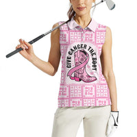 Give Cancer The Boot Pink Cowgirl Women Sleeveless Polo Shirt Hawaiian Paniolo Mixed Quilt Pattern Style