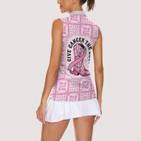 Give Cancer The Boot Pink Cowgirl Women Sleeveless Polo Shirt Hawaiian Paniolo Mixed Quilt Pattern Style