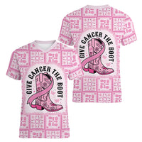 Give Cancer The Boot Pink Cowgirl Women V-Neck T-Shirt Hawaiian Paniolo Mixed Quilt Pattern Style
