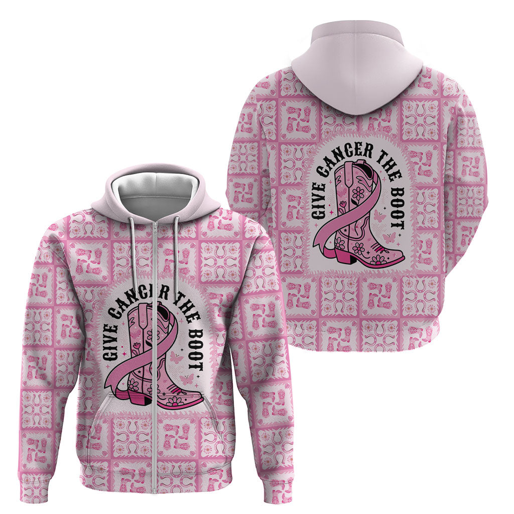 Give Cancer The Boot Pink Cowgirl Zip Hoodie Hawaiian Paniolo Mixed Quilt Pattern Style